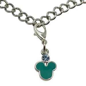 Mickey Mouse Icon Clip On Charm Bracelet Silver Rhodium Plated Crystal Enamel 8"